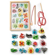Wooden Magnetic Fishing Games, Montessori Toys, Cognition Game for Toddlers Kids, Educational Preschool Beading Toy Gift, Animal, 27~45x34~53.5x14mm(AJEW-D066-01B)