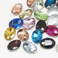 Pointed Back Glass Rhinestone Cabochons, Faceted, Oval, Mixed Color, 14x10x4.5mm(RGLA-T080-10x14mm)