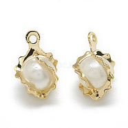 ABS Plastic Imitation Pearl Charms, with Brass Findings, Round, Real 18K Gold Plated, 11.5x8x7mm, Hole: 1mm(KK-T032-073G)