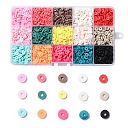 150G 15 Colors Handmade Polymer Clay Beads, Heishi Beads, for DIY Jewelry Crafts Supplies, Disc/Flat Round, Mixed Color, 6x1mm, Hole: 2mm, 10g/color(CLAY-JP0001-12-6mm)