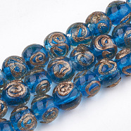 Handmade Gold Sand Lampwork Beads, Round, Dodger Blue, 10~11x9~9.5mm, Hole: 1.5~2mm(LAMP-T006-06L)
