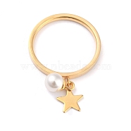 Dual-use Items, 304 Stainless Steel Finger Rings or Pendants, with Plastic Round Beads, Star, White, Golden, US Size 5~9(15.7~18.9mm)(RJEW-O045-15-G)