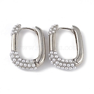 Plastic Imitation Pearl Oval Hoop Earrings, Brass Jewelry for Women, Long-Lasting Plated, Lead Free & Cadmium Free, Platinum, 25x19x7mm, Pin: 0.8mm(EJEW-L234-071P)