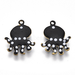 Alloy Enamel Charms, Enamelled Sequins, Octopus, Black, 14x11x1.5mm, Hole: 1mm(PALLOY-S174-14A)