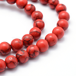 Synthetic Howlite Bead Strand, Dyed, Round, Red, 6mm, Hole: 1mm, about 66pcs/strand, about 15 inch(G-E439-6mm-01A)