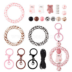 DIY Ring & Bear Silicone Beaded Keychain Making Kit, Mixed Color, 14.5~15mm(DIY-TA0009-16)