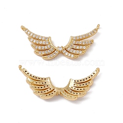 Brass Micro Pave Clear Cubic Zirconia Connector Charms, Wing Links, Real 18K Gold Plated, 12x28.5x3mm, Hole: 1mm(KK-E068-VC029)