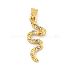 Snake Rack Plating Brass Micro Pave Cubic Zirconia Pendants, Cadmium Free & Lead Free, Long-Lasting Plated, Real 18K Gold Plated, 26x10x2.5mm, Hole: hole: 5x3.5mm(KK-G513-04G)