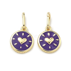 Flat Round with Heart Pattern Brass Enamel Pendant Decorations, Cadmium Free & Lead Free, Long-Lasting Plated, Rack Plating, Golden, Indigo, 13.5x11x3mm, Clasp: 8x5x1mm, Inner Diameter: 6.5x3mm(KK-G555-16G-01)