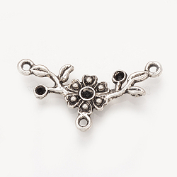 Tibetan Style Alloy Connector Rhinestone Settings, Flower & Leaf, Cadmium Free & Lead Free, Antique Silver, 31x16.5x2.5mm, Hole: 1.5mm, Fit for 1~2mm Rhinestone, about 680pcs/1000g(TIBEP-S312-56AS-RS)