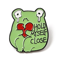 Hold Myself Close Heart Cute Frog Alloy Enamel Pin Brooch for Backpack Clothes, Light Green, 29.5x26mm(JEWB-R004-05EB-04)