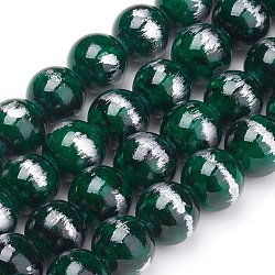 Natural Mashan Jade Beads Strands, Brushed Silver Color, Dyed, Round, Dark Green, 10mm, Hole: 0.8mm, about 40pcs/strand, 15.94 inch(40.5cm)(G-G833-10mm-07)
