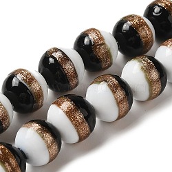 Lampwork Beads Strands, Round, Black, 12mm, Hole: 1.2mm, about 45pcs/strand, 19.29''(49cm)(LAMP-E036-07F)