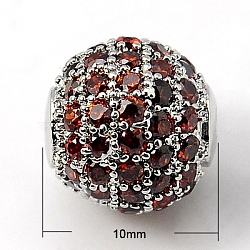 Brass Cubic Zirconia Beads, Round, Platinum, 10mm, Hole: 1.5mm(X-ZIRC-D009-04P)