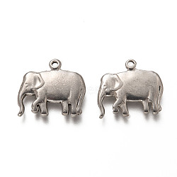 201 Stainless Steel Pendants, Elephant, Stainless Steel Color, 18x20x3mm, Hole: 1.4mm(STAS-H125-33P)