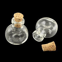 Flat Round Glass Bottle for Bead Containers, with Cork Stopper, Wishing Bottle, Clear, 2.5x2x1.1cm, Hole: 0.6cm, Bottleneck: 1cm in diameter, Capacity: 1ml(0.03 fl. oz)(AJEW-R045-06)