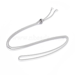 Non-Tarnish Adjustable 201 Stainless Steel Slider Necklaces, with Curb Chains and Slider Beads, Stainless Steel Color, 29.9 inch(76cm)(X-NJEW-L156-001P)