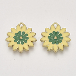 Two Tone Alloy Enamel Pendants, Light Gold, Flower, Pale Goldenrod, 21x19x2.5mm, Hole: 2mm(ENAM-N050-01C)