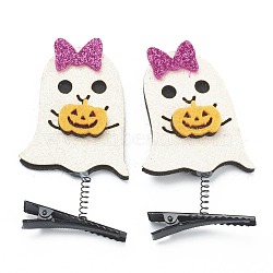 Halloween Spring Glitter Powder Felt Hair Accessories,  with Iron Allgator Hair Clips Findings, for Girl Jewelry, Fun Gifts Party Supplies, Ghost & Jack-O-Lantern, Colorful, 79x43x9.5mm(PHAR-H066-03)