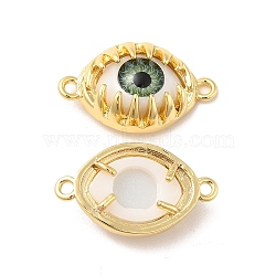 Evil Eye Resin Brass Connector Charms, Eye Link, Real 18K Gold Plated, Dark Sea Green, 14x24x6mm, Hole: 1.6mm(RESI-E026-01G-04)