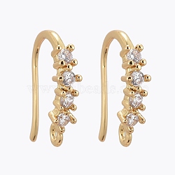 Brass Micro Pave Clear Cubic Zirconia Earring Hook, with Horizontal Loop, Ear Wire, Long-Lasting Plated, Real 18K Gold Plated, 13~16x3mm, Hole: 1.2mm, 18 Gauge, Pin: 1mm(ZIRC-L098-045G)