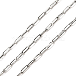 304 Stainless Steel Chains, Paperclip Chains, Soldered, with Spool, Stainless Steel Color, 2.7x0.8x0.25mm(CHS-E031-01B-P)