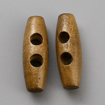 Natural Wood Buttons, Horn Toggle Buttons, 2-Hole, for Sewing Accessories, Camel, 30x10mm, Hole: 5mm
