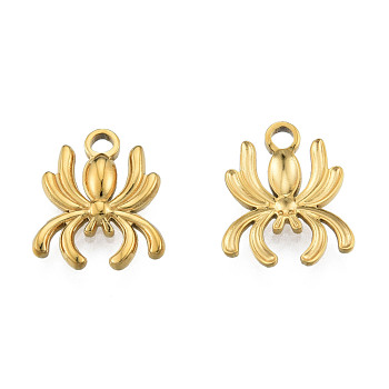 Ion Plating(IP) 201 Stainless Steel Charms, Spider, Real 18K Gold Plated, 15x13x2mm, Hole: 2mm