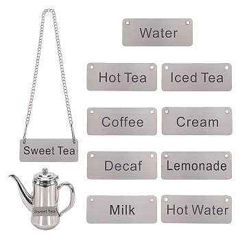 10Pcs 1Bag 304 Stainless Steel Pendants, Mixed Shapes, with 10Pcs Chain and 20Pcs Clasp, Stainless Steel Color, 35x89x1mm, Hole: 4mm