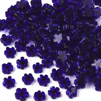 Glass Beads, Flower, Blue, 5~7x5~7x2~3mm, Hole: 1mm