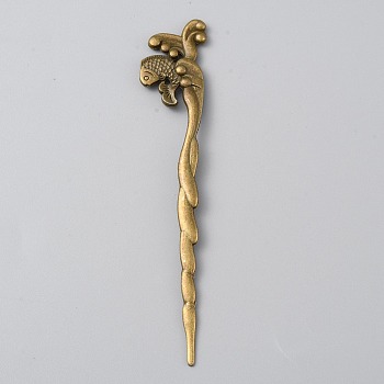 Alloy Fish Hair Sticks, Vintage Hair Accessories for Woman, Antique Bronze, 128x23x5mm