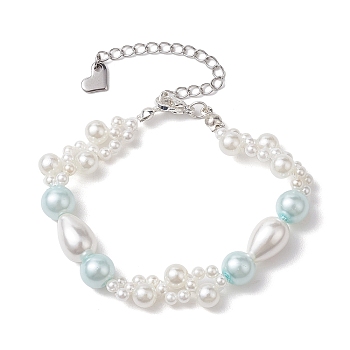 Glass Shell Pearl & ABS Plastic Imitation Pearl Beaded Bracelets for Women, Aquamarine, 6-3/4 inch(17cm), 12mm