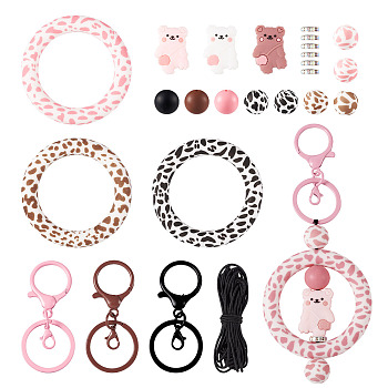 DIY Ring & Bear Silicone Beaded Keychain Making Kit, Mixed Color, 14.5~15mm