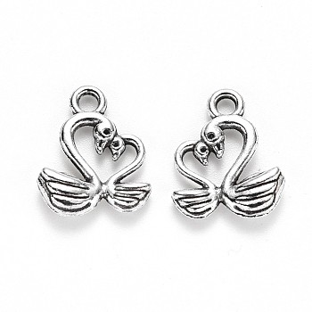 Tibetan Style Alloy Charms, Swan, Cadmium Free & Lead Free, Antique Silver, 14.5x12x3mm, Hole: 1.6mm