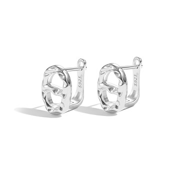 S925 Sterling Silver Hoop Earrings, Oval, with S925 Stamp, Silver, 13.5x9mm
