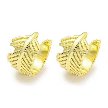 Brass Cuff Earrings, Feather, Real 18K Gold Plated, 12x8mm