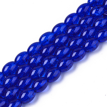 Transparent Crackle Glass Beads Strands, Oval, Blue, 8x5.5~6mm, Hole: 1mm, about 100pcs/strand, 31.4 inch