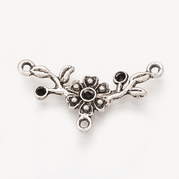 Tibetan Style Alloy Connector Rhinestone Settings, Flower & Leaf, Cadmium Free & Lead Free, Antique Silver, 31x16.5x2.5mm, Hole: 1.5mm, Fit for 1~2mm Rhinestone, about 680pcs/1000g