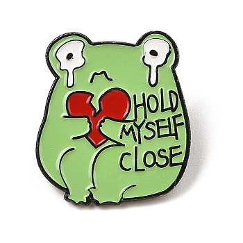 Hold Myself Close Heart Cute Frog Alloy Enamel Pin Brooch for Backpack Clothes, Light Green, 29.5x26mm