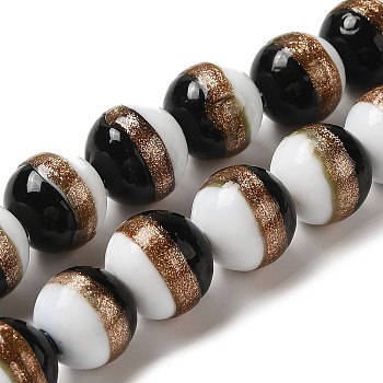 Lampwork Beads Strands, Round, Black, 12mm, Hole: 1.2mm, about 45pcs/strand, 19.29''(49cm)