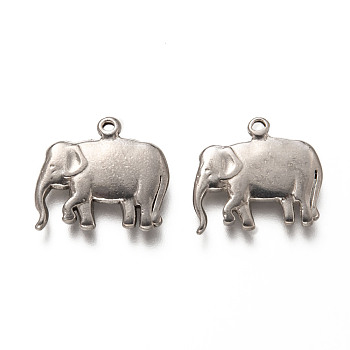 201 Stainless Steel Pendants, Elephant, Stainless Steel Color, 18x20x3mm, Hole: 1.4mm