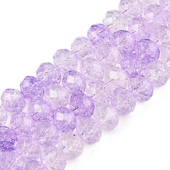 Transparent Glass Beads Strands, Faceted(32 Facets), Rondelle<P>Please Note: Because these beads are made in different batches, the color could be slightly different from one batch of beads to the next, Lilac, 8x6.5mm, Hole: 1.2mm, about 63pcs/strand, 15.55''(39.5cm)