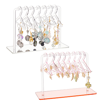2 Sets 2 Colors Acrylic Earring Display Stands, Coat Hanger Shaped Earring Organizer Holder with 8Pcs Mini Hangers, Mixed Color, Finish Product: 15x6x12cm, 1 set/color