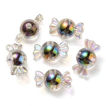 UV Plating Rainbow Iridescent Acrylic Beads, Two Tone Bead in Bead, Candy, Black, 15.5x29x15mm, Hole: 3mm