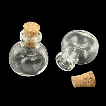 Flat Round Glass Bottle for Bead Containers, with Cork Stopper, Wishing Bottle, Clear, 25x20x11mm, Hole: 6mm, Bottleneck: 10mm in diameter, Capacity: 1ml(0.03 fl. oz)