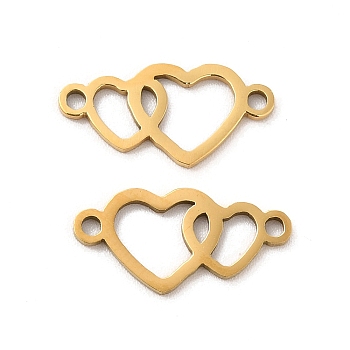 201 Stainless Steel Connector Charms, Hollow Double Heart Links, Golden, 8x16x1mm, Hole: 1.4mm