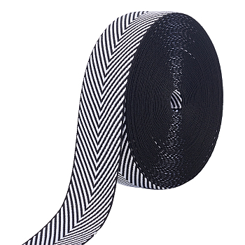 Elite 9.6~10 Yards Polyester Twill Tape Ribbon, Herringbone Ribbon, Garment Accessories, White, Black, 1-1/8 inch(30mm), about 9.6~10 yards/set