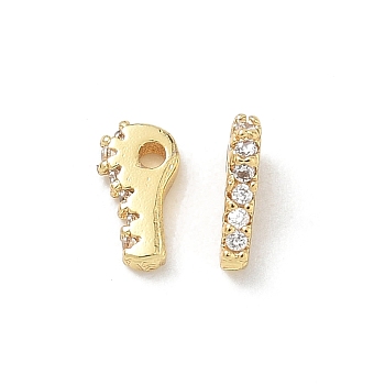 Brass Micro Pave Clear Cubic Zirconia Charms, Key Charms, Rack Plating ,Long-Lasting Plated, Lead Free & Cadmium Free, Real 18K Gold Plated, 7x3.8x1.5mm, Hole: 1.2mm