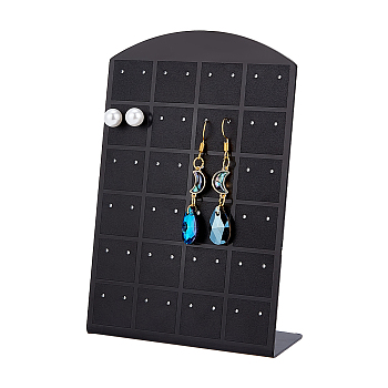 Arch Shaped Acrylic 48-Hole Earring Display Stands, Slant Back Jewelry Organizer Holder for Earring Storage, Black, 8.8x3.6x13.5cm, Hole: 1.4mm