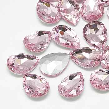 Pointed Back Glass Rhinestone Cabochons, Back Plated, Faceted, teardrop, Light Rose, 6x4x2.5mm